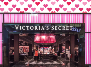 Victoria's Secret store with a heart background