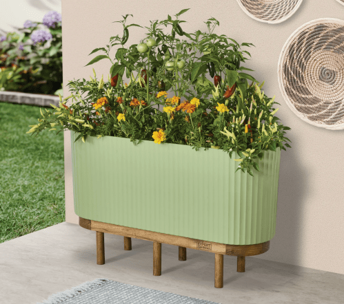green self-watering raised garden bed