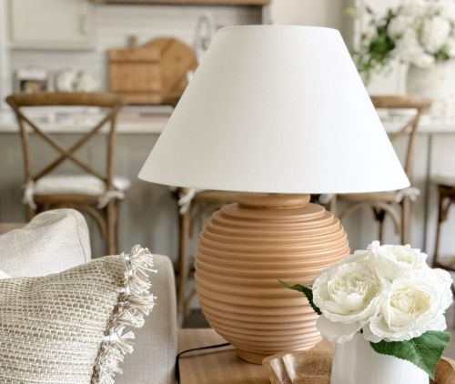 natural ribbed lamp with white shade