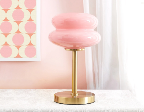 pink bubble table lamp with gold base