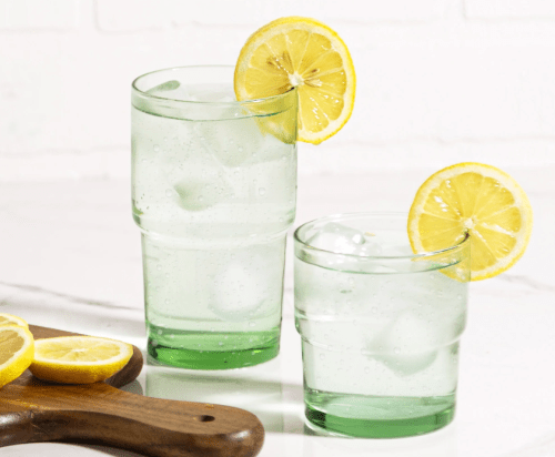 green drinking glasses
