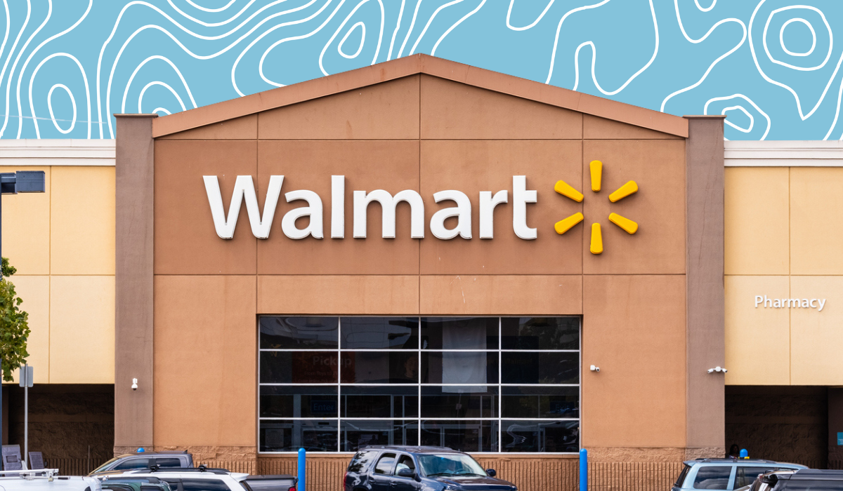 Walmart store with a light blue squiggle background