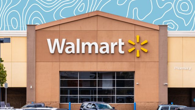 Walmart store with a light blue squiggle background