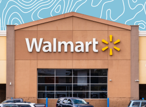 Walmart store with a light blue squiggle background