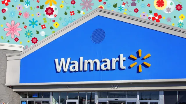Walmart store with a colorful floral background