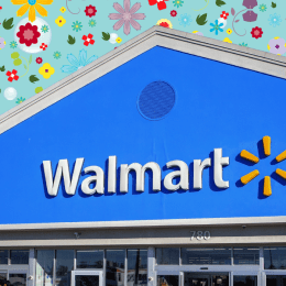 Walmart store with a colorful floral background