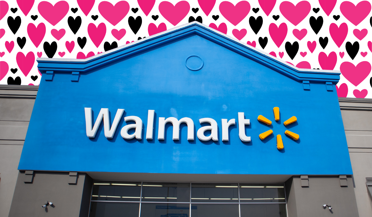 Walmart store with a heart background