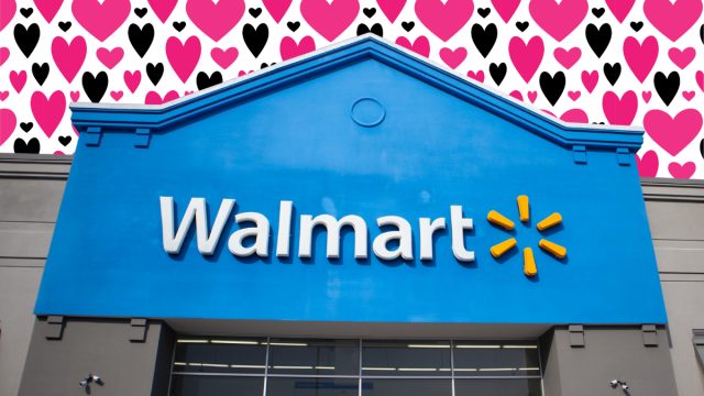 Walmart store with a heart background