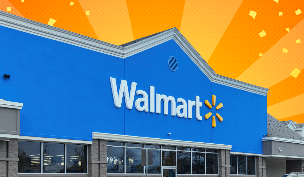 Walmart store with an orange background