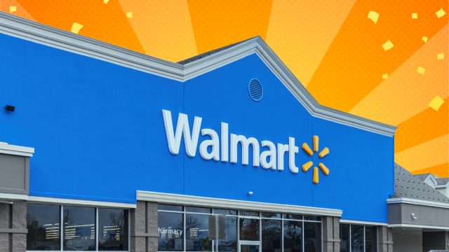 Walmart store with an orange background