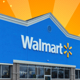 Walmart store with an orange background