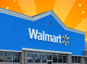 Walmart store with an orange background