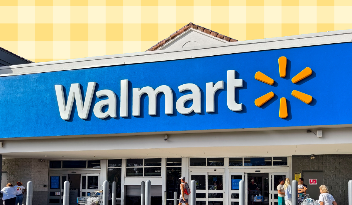 Walmart store with a pastel yellow plaid background