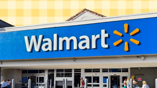 Walmart store with a pastel yellow plaid background