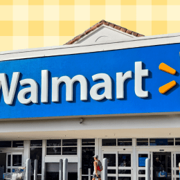 Walmart store with a pastel yellow plaid background