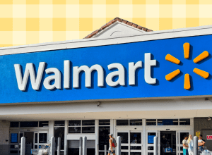 Walmart store with a pastel yellow plaid background