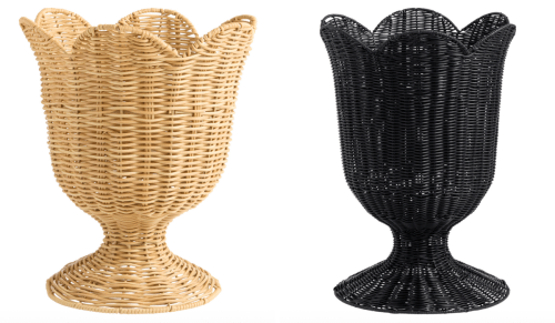 beige and black rattan planters