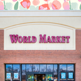 World Market store with a pink floral background