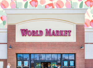 World Market store with a pink floral background