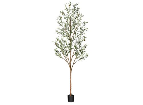 7 ft Artificial Olive Plants with Realistic Leaves and Natural Trunk, Silk Fake Olive Tree in Black Plastic Pot, Faux Olive Tree for Office Home