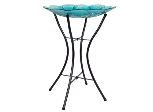 Blue Flower Glass Bird Bath