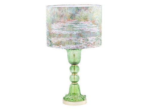 KARMA HOME 27in Ornate Glass And Metal Lamp With Printed Shade