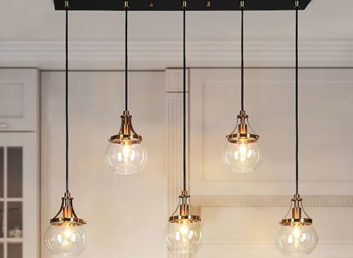 LNC Capensis 5 -Light Black Dining Room Light Fixture Over Table Modern/contemporary Clear glass Globe Large Hanging Kitchen Island Light