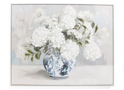 OLIVER 30x24 Vase Of Snowball Flowers Floater Frame Wall Art