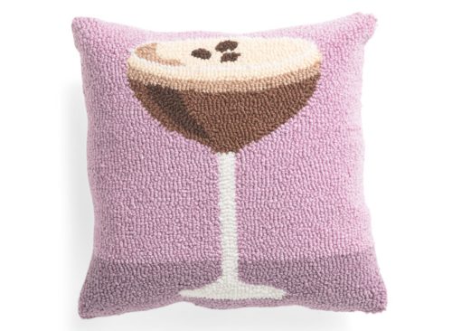 PEKING HANDICRAFT 14x14 Espresso Martini Hooked Pillow