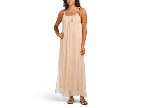 ROSEMARINE Made In Italy Silk Blend Open Back Solid Cover-up Maxi Dress