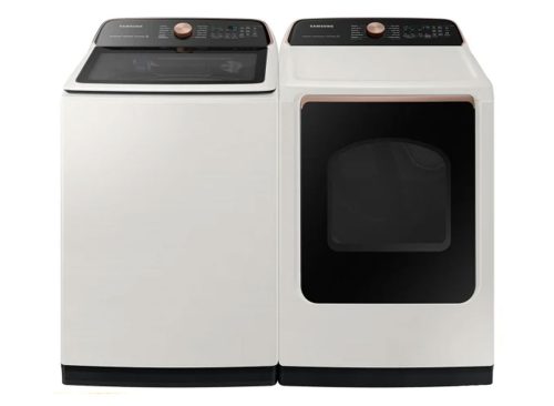 Samsung 5.5 cu. ft. Top Load Washer with Super Speed Wash and 7.4 cu. ft. Smart ELECTRIC Dryer with Steam Sanitize