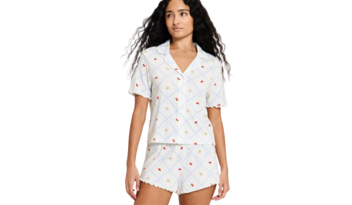 white floral shorts PJ set