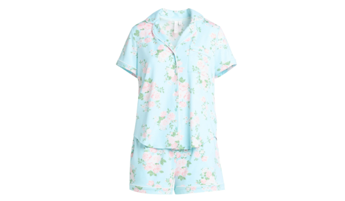 light blue and pink floral Dreamy Soft Knit Top & Shorts PJ Set