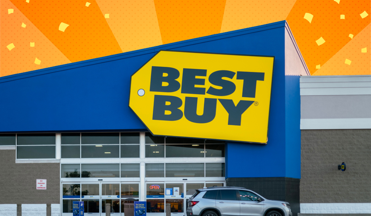 Best Buy store with an orange background