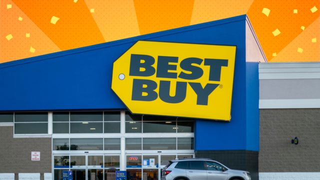 Best Buy store with an orange background
