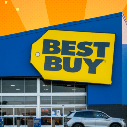 Best Buy store with an orange background