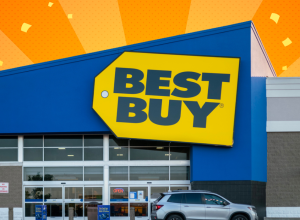 Best Buy store with an orange background