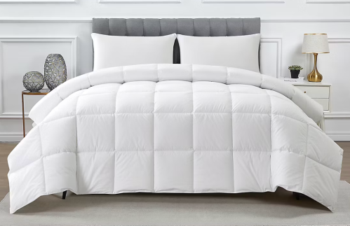 bed with a white comforter