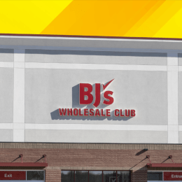 BJ's Wholesale Club store with a yellow background