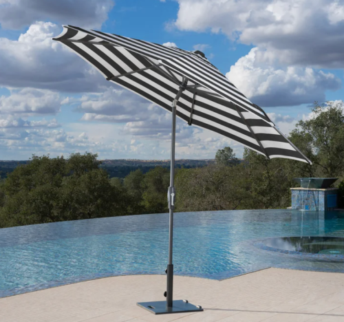 black and white striped outdoor umbrella
