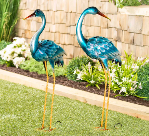 outdoor blue heron statues