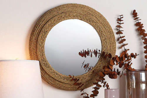 round rattan mirror
