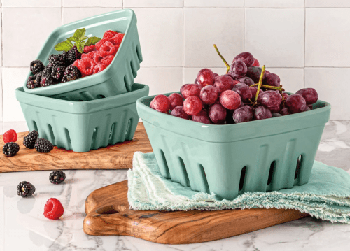ceramic seafoam green berry baskets