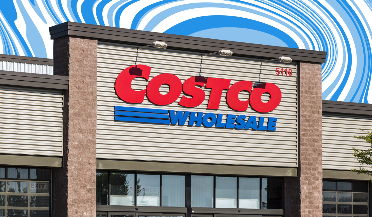 Costco store with a blue swirl background