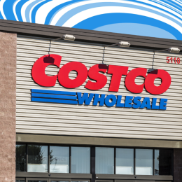 Costco store with a blue swirl background