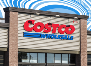 Costco store with a blue swirl background