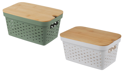 sage green or white storage boxes
