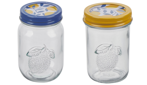 blue and yellow lemon glass jars