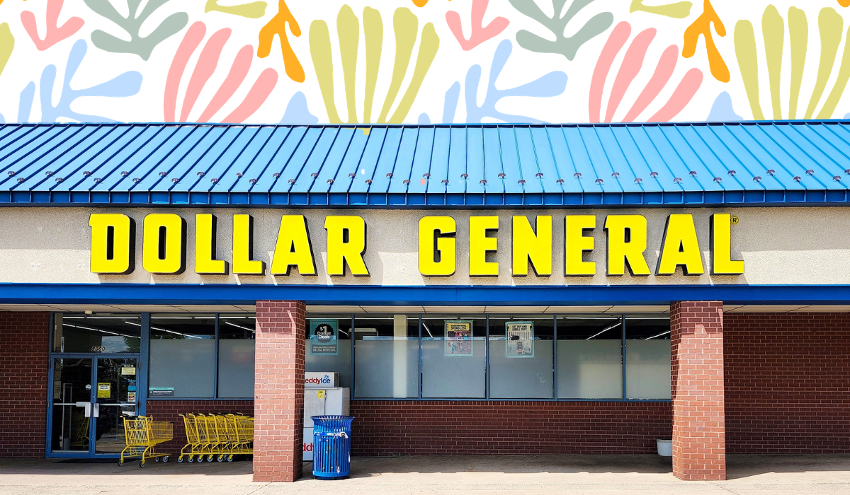 Dollar General store with a pastel plant background