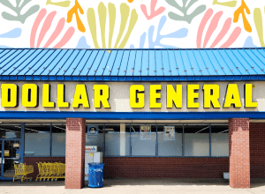 Dollar General store with a pastel plant background